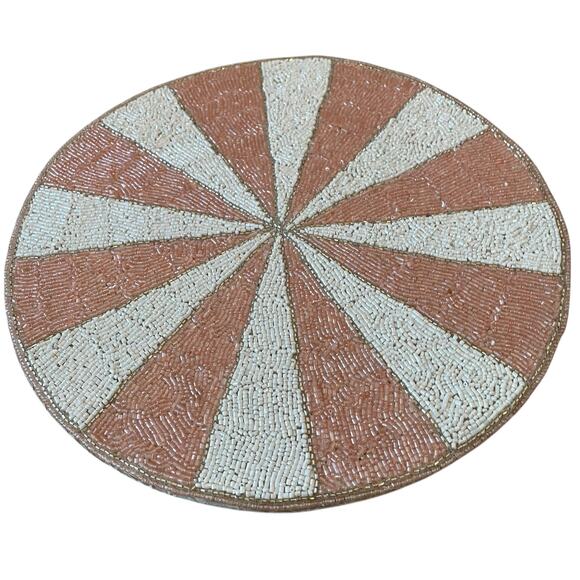 Max Studio Pink & White Candy Stripe Beaded Placemats 15in Set of 2 Holiday New - Picture 5 of 15